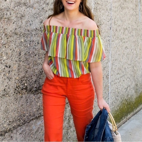 CAbi Tops - CAbi #5389 Maravilla Carnival Striped Off-the-Shoulder Top Colorful Size Medium